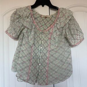 LoveShackFancy Floral Blouse - Pink and Green ruffles romantic 💘